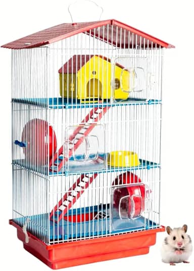 Gaiola de Hamster Desmontável Casa Teto Plástico 3 Andares Conforto Hamster (Vermelho)