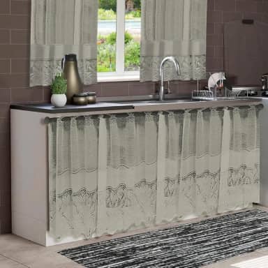 Cortina Renda Tulipa Branca para Pia/Balcão – 0,80m Altura x 1,50m Largura (Palha)