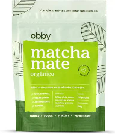 Obby Erva Mate Premium - Estilo Matcha - 60g - Energia Limpa, Super Antioxidante, Sustentável - Versátil para Bebidas e Receitas