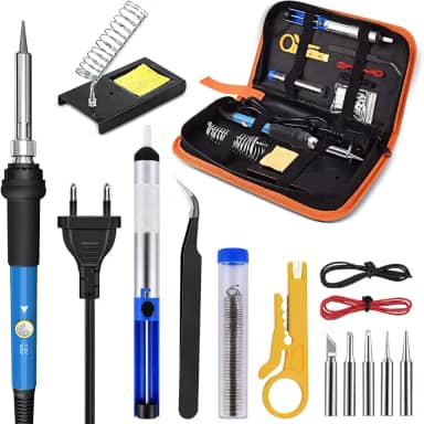 Ferro de Solda, Estação de Solda, Ferro de Solda 220v Kit de Eletrônicos, Ferramenta de Soldagem de Temperatura Ajustável de 60w, 5 Pontas de Solda, Bomba de Dessolda Sugador de Solda