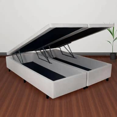 Base Box Baú Casal Bipartido 138x188x42cm Courino com Pistão a Gás Areia