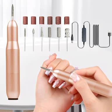 Kit de 7 peças de broca elétrica para unhas com cabo USB, moedor profissional de lixa de unha para manicure, pedicure, velocidade ajustável (ouro)