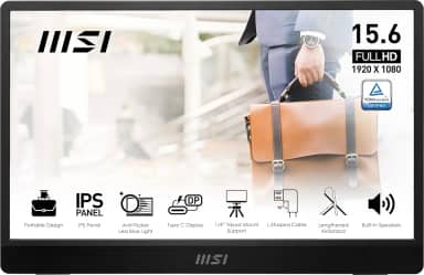 MSI Monitor portátil Pro MP161 E2, 39.6 cm FHD IPS 1080p, USB Type-C, Mini-HDMI, alto-falantes embutidos, perfeito para PC, Mac, PS5, PS4, Xbox, celular, cinza metálico