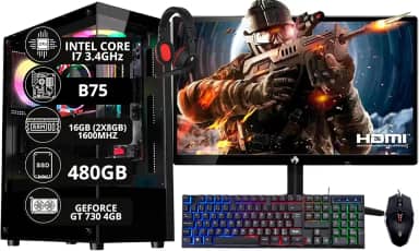 PC Gamer Completo Intel Core I7 3.4GHz 16GB DDR3 SSD 480GB Monitor 21,5" Kit Gamer - Escolha a placa de vídeo (GT 730 4GB)