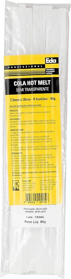 EDA Cola Quente Para Pistola 7 5 Mm X 30 Cm 8 Barras Eda