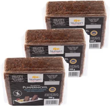 Pão alemão Stuttgart Pumpernickel de Centeio Integral e Malte – 3 unidades de 500g cada – Total 1,5 Kg