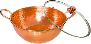 Tacho De Cobre Puro 10 Litros Com Tampa de Vidro Alças Cobre