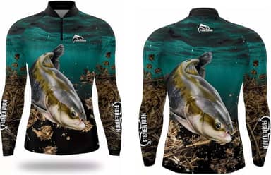 Camisa Pesca Masculina Camiseta Pescaria Tambaqui Fisherman Brasil Manga Longa Proteção Solar UV50