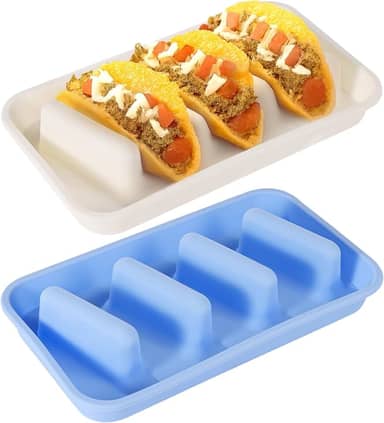 Conjunto de 2 suportes de taco, suportes de taco para 3 tacos, pratos de taco com divisórias, material de borracha de grau alimentício para bandeja de taco, ideal para festas de reunião de família