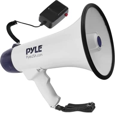 Pyle Alto-falante Megafone PA portátil compacto – Bullhorn portátil de 40 W com lanterna de LED, sirene de alarme, volume ajustável, microfone destacável, alimentado por bateria para uso interno e