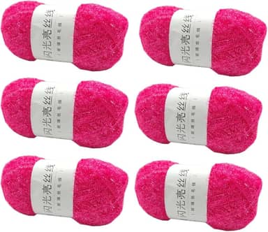 6 novelos de fio brilhante para panos de prato 100% poliéster, vidro, seda, pastel, para crochê, tecelagem, artesanato feito à mão, total de 300 g (rosa claro)