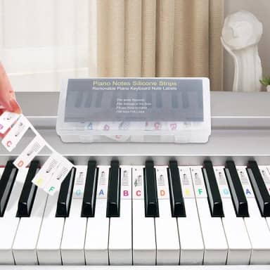 Adesivos de teclado de piano, guia de notas coloridas de piano para iniciantes, removíveis, tamanho completo de 88 teclas, reutilizável