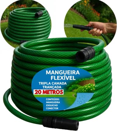 Mangueira de Jardim Quintal Trançada Anti-Torção Flexível Resistente 20 metros Com Esguicho