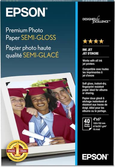 Papel fotográfico premium Epson SEMI-GLOSS (10 x 15 cm, 40 folhas) (S041982)