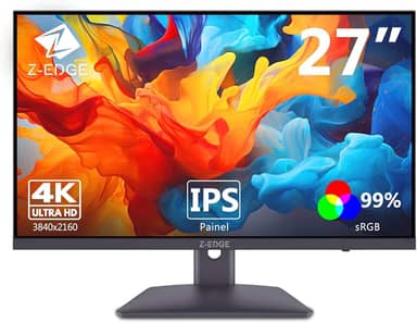 Monitor 4K Z-Edge U27P4K de 27 polegadas IPS Ultra HD 3840x2160, taxa de atualização de 60 Hz, monitor para PC e jogos, 99% sRGB, 2 HDMI e 2 DP