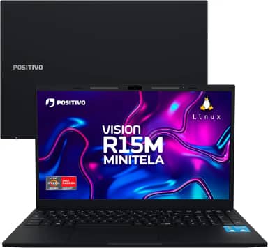 Notebook Positivo Vision R15M AMD Ryzen 7-5825U Linux 24GB RAM 512GB SSD Wi-Fi 6 Tela 15” Full HD IPS Antirreflexo - Minitela - Permite upgrade de memória RAM e SSD - Preto