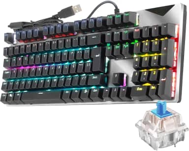 Teclado Teclas 100% Mecânico Gamer RGB Switch Blue Português Brasil ABNT2 Preto