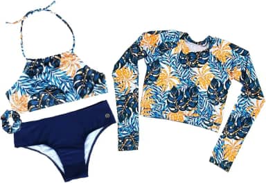 Kit 3 peças Biquini + Cropped Manga Longa Proteção Uv Juvenil Com Lacinho