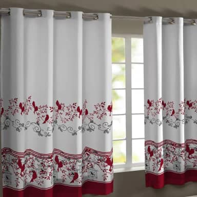 Cortina de Cozinha 3,00m X 1,50m Estampada em Tecido Gorgurinho com Ilhós Cromados (Pássaros)