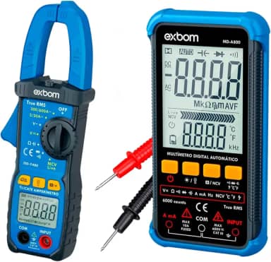 Kit Multímetro Digital + Alicate Amperímetro True RMS – NCV, Termômetro, Lanterna e CAT III 600V