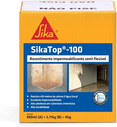 SIKA Sikatop 100, revestimento impermeável de alta aderência e de fácil aplicação, Cinza, Caixa 4Kg