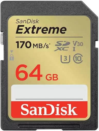 Cartão SD SanDisk 64GB Extreme SDXC UHS-I - C10, U3, V30, 4K UHD - SDSDXV6-064G-GNCIN