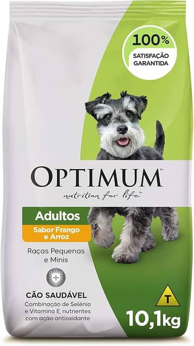 Ração Optimum para Cães Adultos Raças Pequenas e Minis Sabor Frango e Arroz 10,1kg
