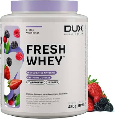 Fresh Whey Protein - Frutas Vermelhas 450g - 20g de Proteínas por Porção - Suplementos Naturais, Suplementação Treino Academia, Ganho Muscular Hipertrofia - DUX HUMAN HEALTH