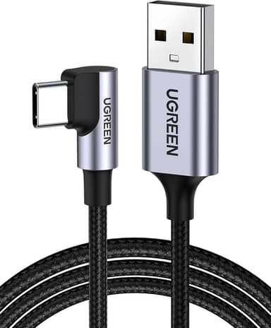 UGREEN Cabo USB para USB C Ângulo reto Cabo USB A para Tipo C Compatível com iPhone 15/15 Plus/15 Pro/15 Pro Max/Galaxy S10/ S10+/ Note 20/LG V50/V60/iPad Mini 6 Air 5/GoPro Hero 8, 6,6 pés