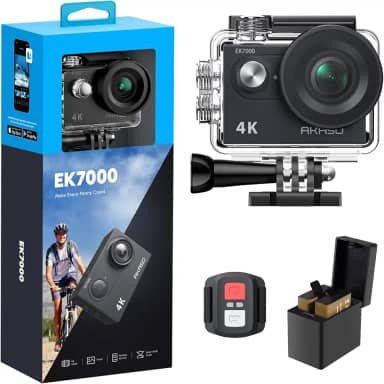 AKASO Câmera de ação EK7000 4K30FPS 20MP Ultra HD câmera subaquática 170 graus grande angular 98FT à prova d'água suporta microfone externo