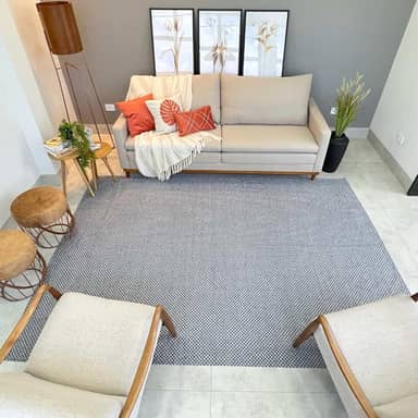 Tapete Retangular para Sala, 200x300cm, Felpa Baixa, Antiderrapante, Decorativo (Cinza Quadriculado)