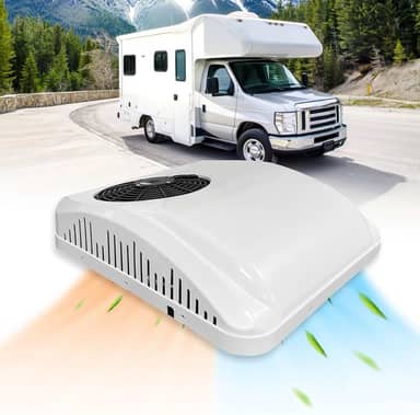 Incluindo Tarifas Aspligo - Ar condicionado de 12 volts CC Aquecimento e Frio Estacionamento Elétrico Rooftop rv Ar Condicionado 8800BTU Motorhome Caminhão Reboque Camper Van 12V AC unidade