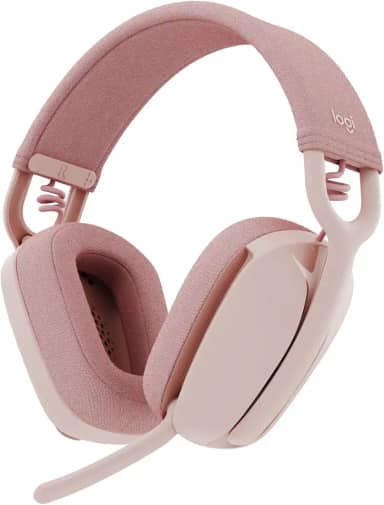 Headset Sem Fio Logitech Zone Vibe 100 Com Microfone Flip- to-Mute Com Cancelamento de Ruído, Conexão Bluetooth, Até 20h de Bateria, Design Leve e Confortável - Rosa