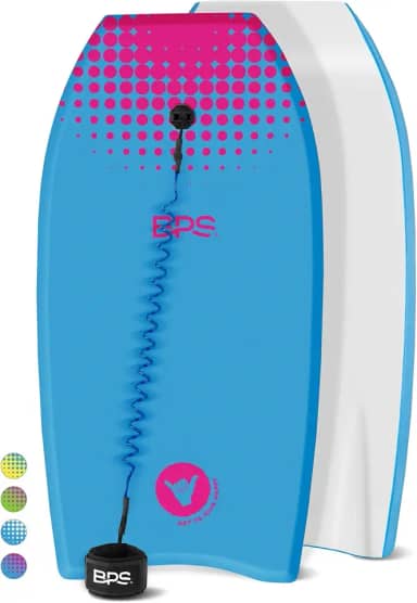 Bodyboard BPS 'Shaka' com correia de pulso – Coleira de pulso de TPU forte e construída com parte inferior deslizante HPDE, Blue with Magenta, 37-inch