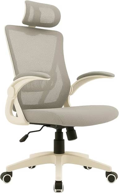 Cadeira de Escritório Ergonômica Cinza, Malha Respirável e Encosto de Cabeça Ajustável, Apoio Lombar, Estofado Mesh | Cadeira Presidente com Mecanismo de Elevação e Inclinação | HYATTO OFFICE |