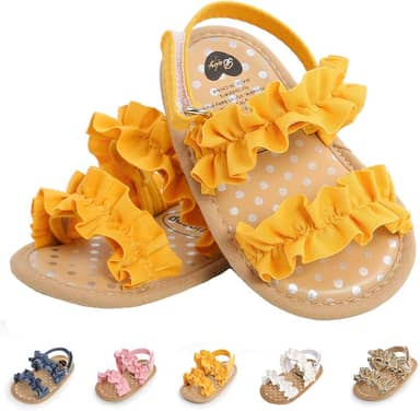 Sandálias para bebês meninos meninas sola macia verão vestido de casamento sapatos rasos sandália praia recém-nascido berço sapatos primeiros andadores, A10/amarelo, 12-18 Meses