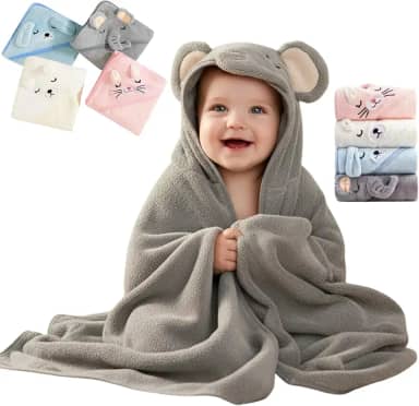 Toalha De Banho Infantil Soft Com Capuz Bichinho Bordado Algodão Toque Extremamente Macio Suave Para Pele do Bebê Recém Nascido, Cobertor Para Recém-Nascidos, Super Absorvente (Cinza)