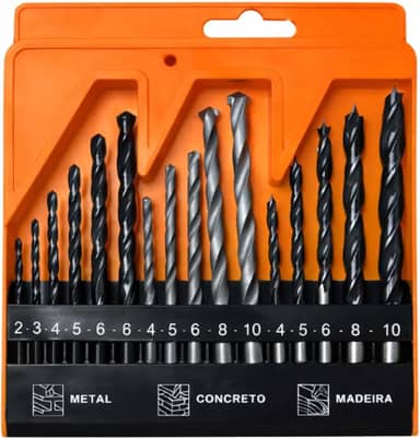Jogo Broca 16 Peças Estojo Madeira Metal Ferro Concreto