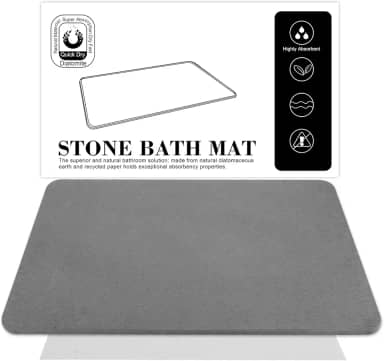 Tapete de Banheiro Antiderrapante de Diatomácea - Absorve Rápido, Secagem Instantânea, Antimofo - 60cm x 40cm (Cinza) - Para Box, Pia e Banheira - Tapete Higiênico Moderno