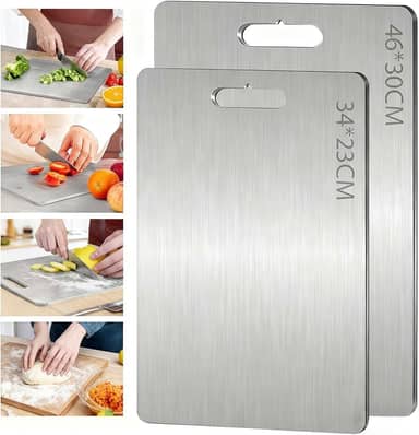 Tábua de Cortar em Aço Inoxidável, Tábua de Cozinha Dupla Face, Antibacteriana e Resistente À Deformação, Adequada para Separar Carne e Vegetais. - 34 X 23 e 46 X 30 CM