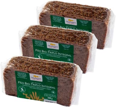 Pão Bio Triplo Stuttgart de centeio, trigo e aveia – 3 unidades 500g cada – Total 1,5 Kg