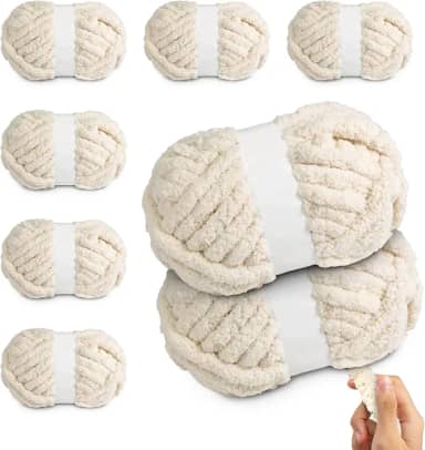 Fio de chenille jumbo grosso para crochê de tricô à mão – 8 novelos × 227 g (25 metros cada) fio volumoso super macio grosso para cobertores, cachecóis, almofadas e artesanato DIY (bege)