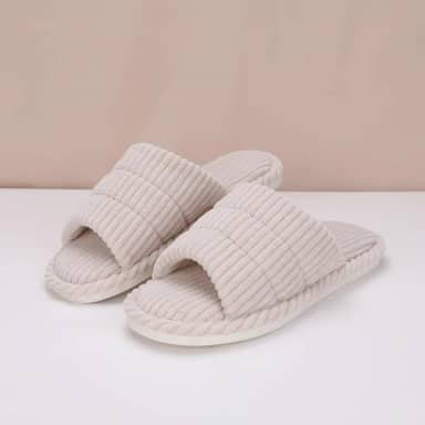 Chinelos femininos de veludo cotelê para uso interno