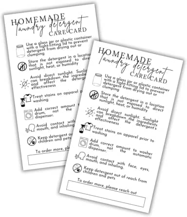 Instruções de cuidado com detergente caseiro, pacote com 50 cartões de visita de 5 x 8,89 cm para clientes, obrigado pelo perfume, preenchimento e devolução, artesanato, feira