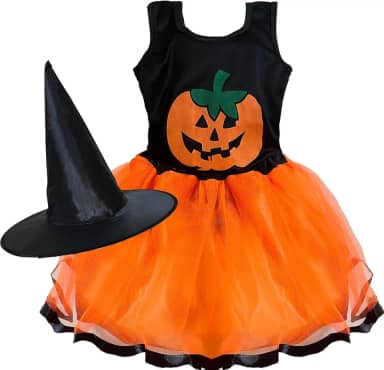 Fantasia Infantil Bruxa Bruxinha Criança Halloween Balé Vestido Roupa Menina