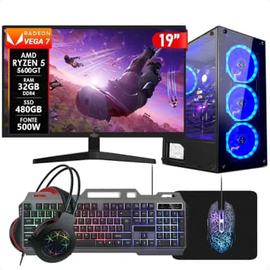 PC Gamer Completo AMD Ryzen 5 5600GT 32GB DDR4 SSD 480GB Monitor 19' Kit Gamer Fonte 500w Strong Tech
