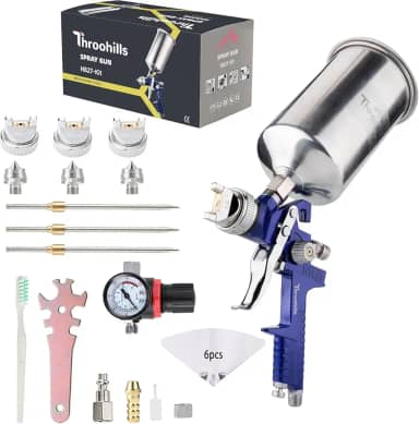 Throohills Kit De Pistola De Pulverização Profissional Hvlp, Pistola De Pintura Automotiva, 3 Bicos (1,4/1,7/2,0 Mm) E Copo De Alumínio De 33 Onças Para Retoque De Pintura Automotiva, Pintura De Par