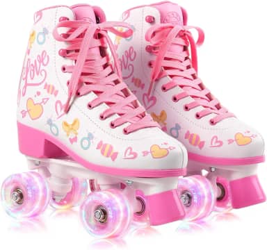 Patins clássicos para meninas de 8 a 12 anos com rodas iluminadas, patins recreativos internos de couro PU de cano alto