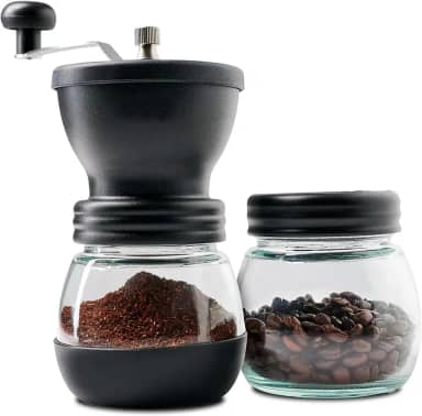Moedor de Café Manual Com Regulagem De Gramatura E Recipiente Extra para Grãos, Mó Burr Cerâmico, Preto