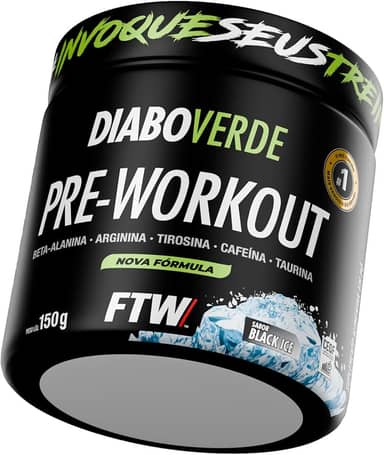 FTW Pré-Treino Diabo Verde em Pó com Cafeína, Aminoácidos Beta‑Alanina e Arginina para Treinos e Atividades Físicas - Pote 150g (Sabor: Black Ice)